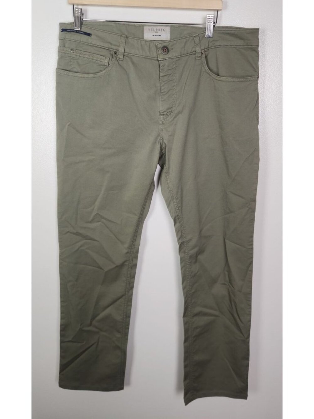 TELERIA ZED Men's Sz. 38x31 Olive Green Cotton Blend 5 Pocket Pants